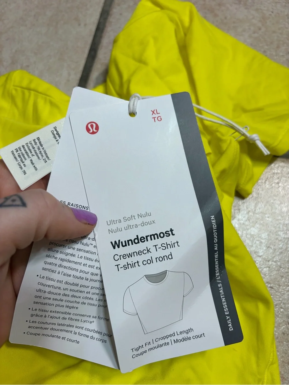 NWT Lululemon Wundermost Ultra-Soft Nulu Crewneck Cropped T-Shirt Daisy Glow XL